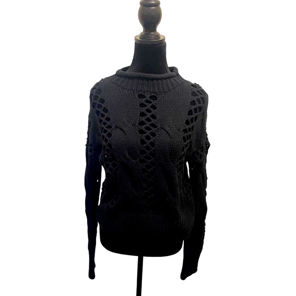 Express Women’s Open Stitch Cable Knit Sweater Size M Black NWT